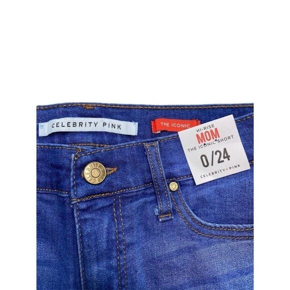 Celebrity Pink High-Rise Mom Jean Short Juniors' 0 24 Blue‎ Faded Cuffed Pockets - Picture 6 of 12